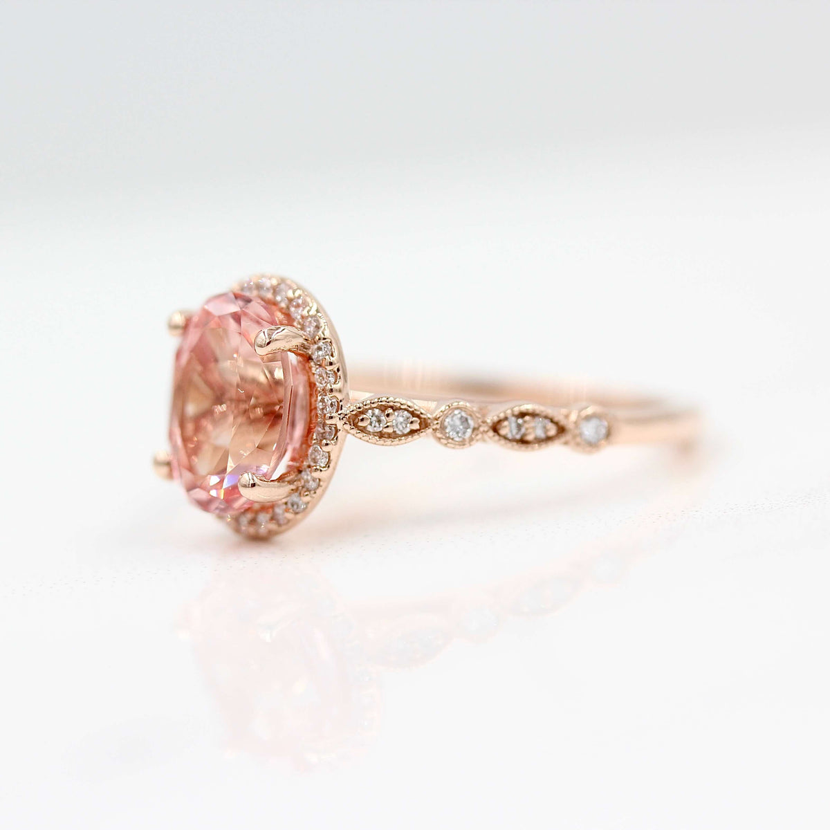 Toi et Moi Diamond and Peachy-Pink Sapphire Bypass Ring in Rose Gold 14K Rose Gold | Gorgeous Designs Ready to Ship - Taylor Custom Rings