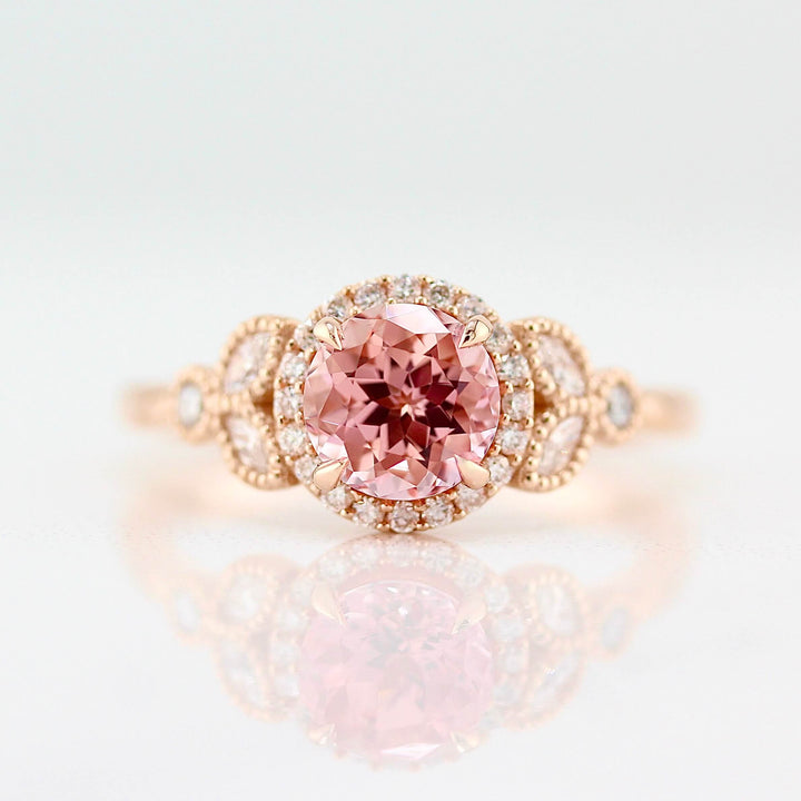 Ready to Ship Ring 14k Rose Gold The Cate Ring (Round) in Rose Gold with 1ct Peachy-Pink Created Sapphire