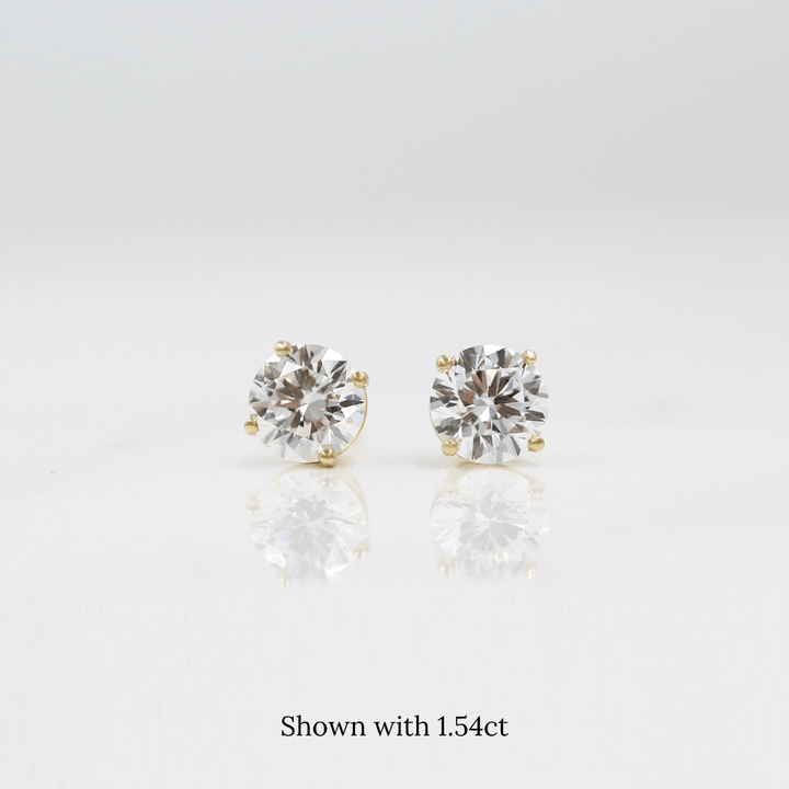 The Classic Stud Earrings in Yellow Gold with 1.54ct Lab-Grown Diamond against a white background