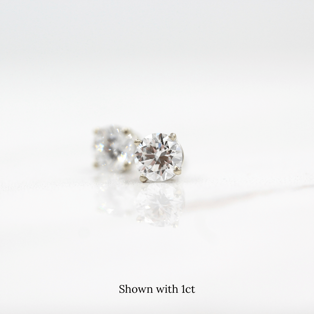 The Classic Stud Earrings in White Gold with 1ct Lab-Grown Diamond against a white background