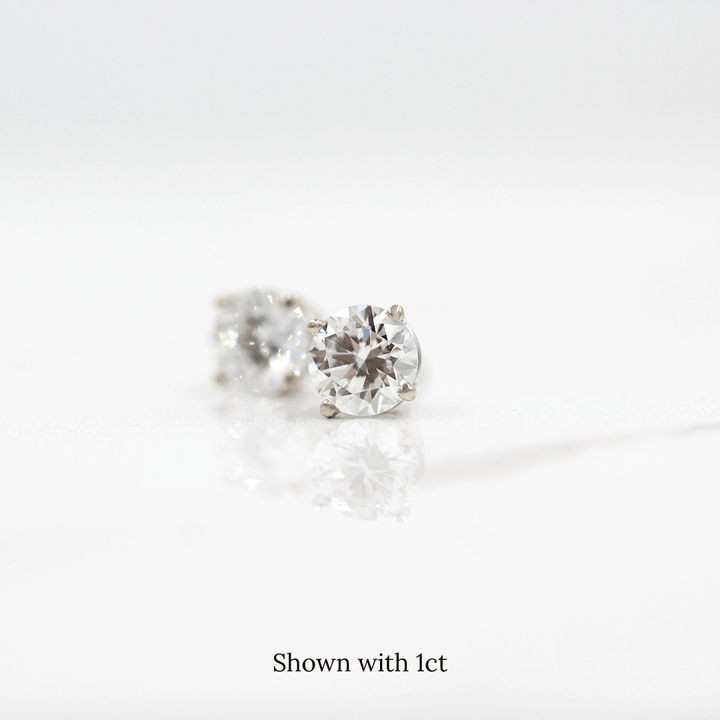 The Classic Stud Earrings in White Gold with 1ct Lab-Grown Diamond against a white background