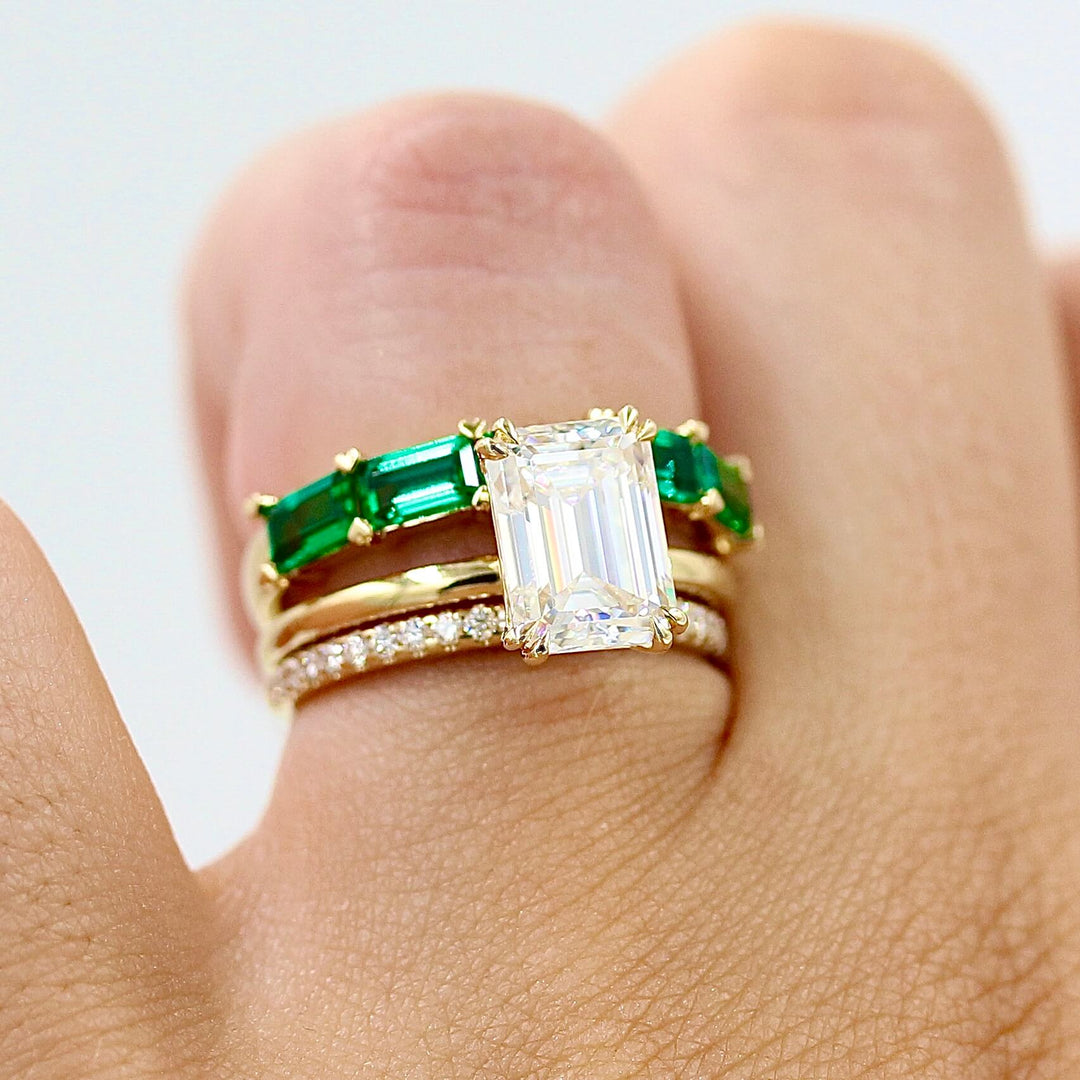 Wedding Band 14k Yellow Gold / Created Emerald The Adelaide Wedding Band in Yellow Gold with Created Emerald