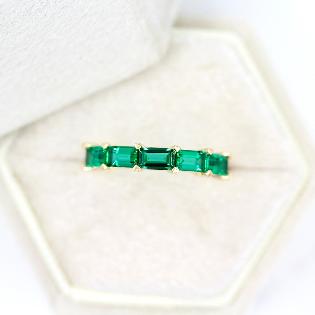 Wedding Band 14k Yellow Gold / Created Emerald The Adelaide Wedding Band in Yellow Gold with Created Emerald