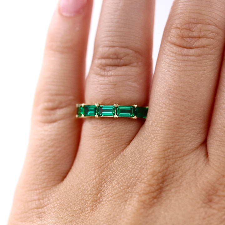 Wedding Band 14k Yellow Gold / Created Emerald The Adelaide Wedding Band in Yellow Gold with Created Emerald