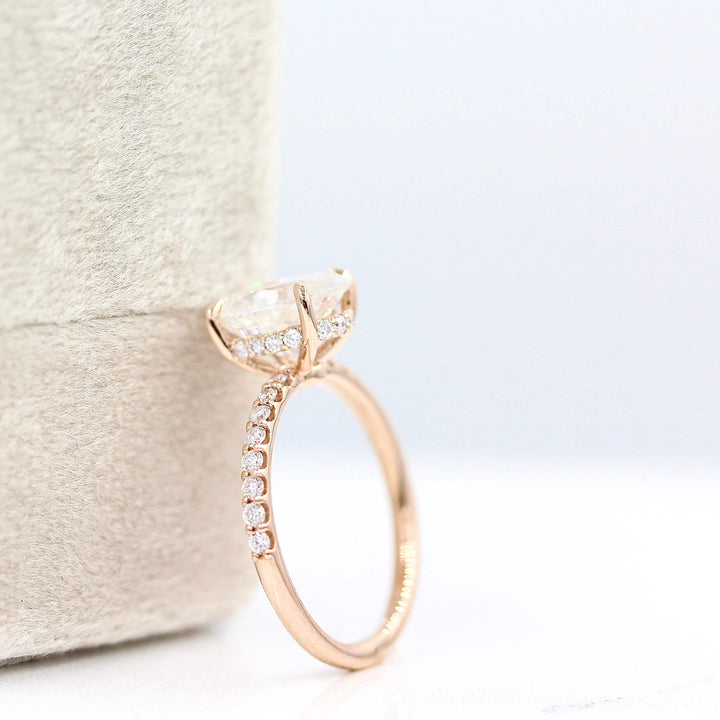 Ready to Ship Ring 14k Rose Gold / 2ct The Athena Hidden Halo Ring (Oval) in Rose Gold with 2ct Moissanite