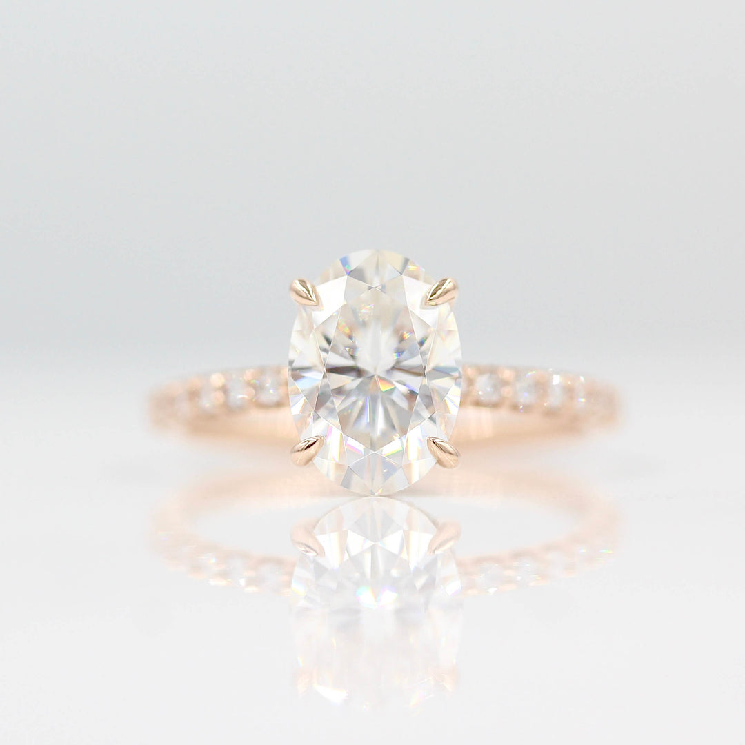 Ready to Ship Ring 14k Rose Gold / 2ct The Athena Hidden Halo Ring (Oval) in Rose Gold with 2ct Moissanite