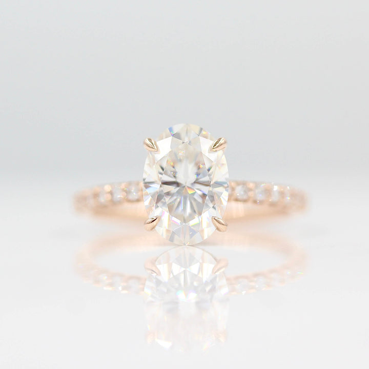 Ready to Ship Ring 14k Rose Gold / 2ct The Athena Hidden Halo Ring (Oval) in Rose Gold with 2ct Moissanite