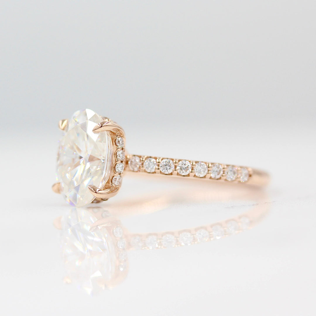 Ready to Ship Ring 14k Rose Gold / 2ct The Athena Hidden Halo Ring (Oval) in Rose Gold with 2ct Moissanite