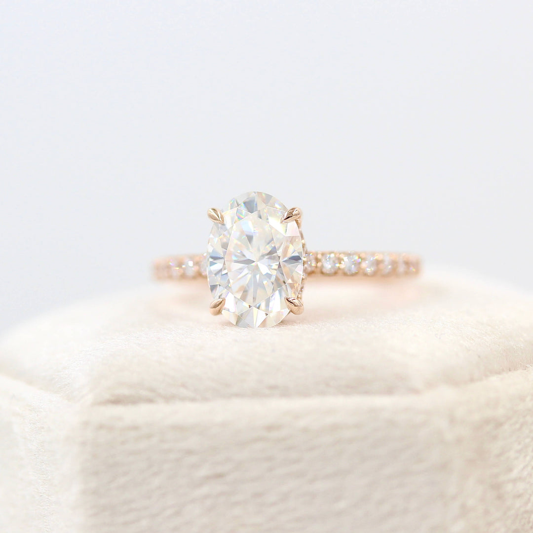 Ready to Ship Ring 14k Rose Gold / 2ct The Athena Hidden Halo Ring (Oval) in Rose Gold with 2ct Moissanite