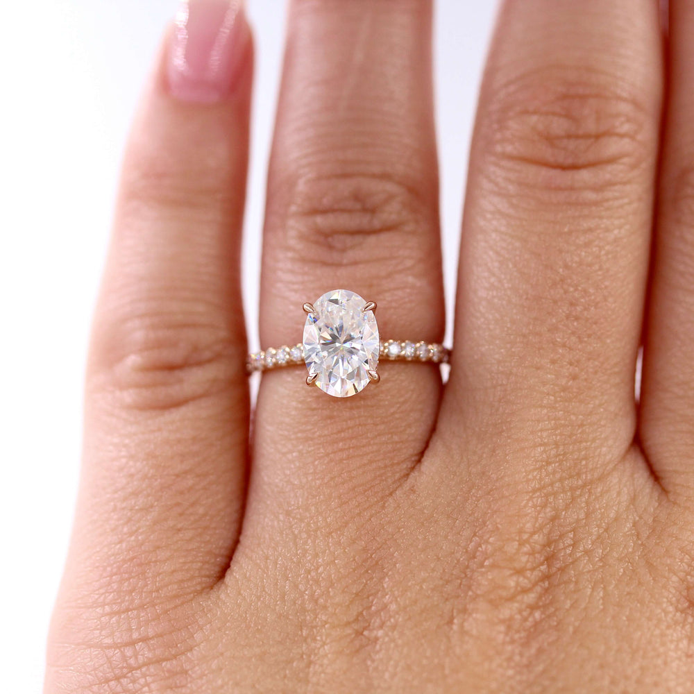 Ready to Ship Ring 14k Rose Gold / 2ct The Athena Hidden Halo Ring (Oval) in Rose Gold with 2ct Moissanite