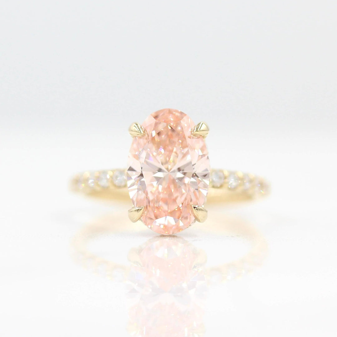 Ready to Ship Ring 14k Yellow Gold The Athena Hidden Halo Ring (Oval) in Yellow Gold with 3.23ct Pink Lab-Grown Diamond