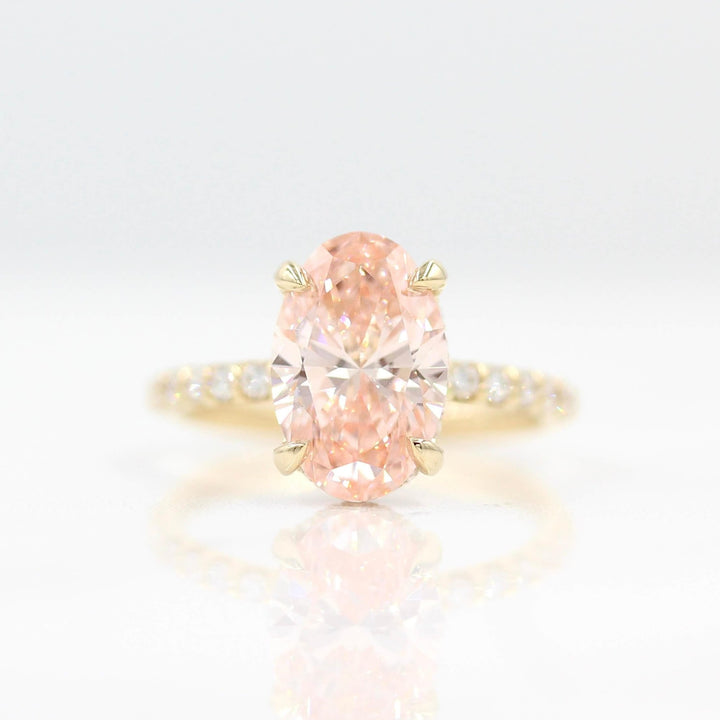 Ready to Ship Ring 14k Yellow Gold The Athena Hidden Halo Ring (Oval) in Yellow Gold with 3.23ct Pink Lab-Grown Diamond