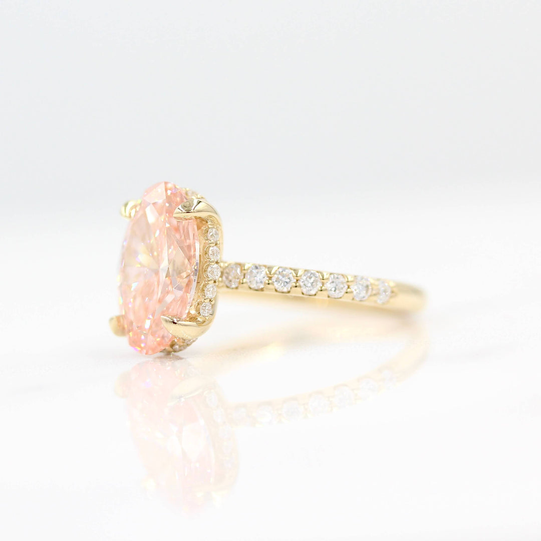 Ready to Ship Ring 14k Yellow Gold The Athena Hidden Halo Ring (Oval) in Yellow Gold with 3.23ct Pink Lab-Grown Diamond