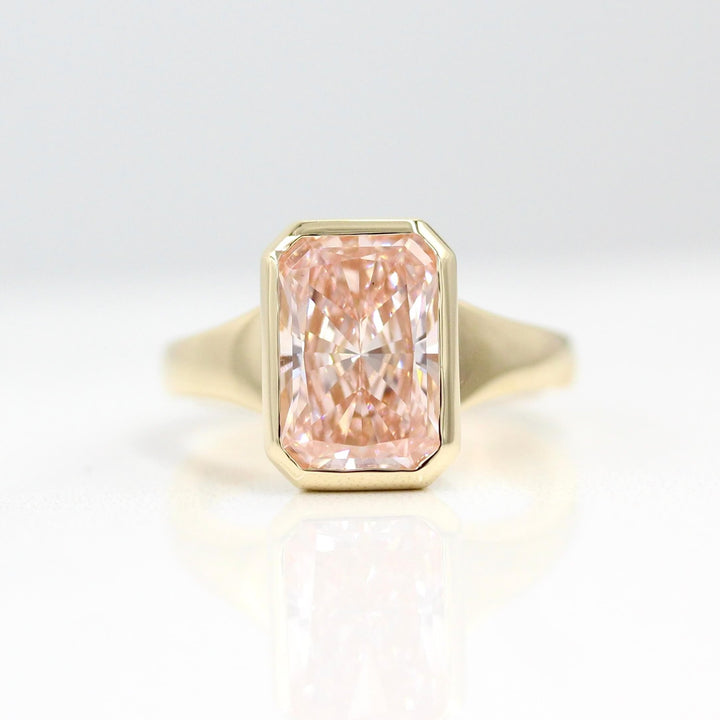 Engagement Ring 14k Yellow Gold / 3.8ct The Billie Ring (Radiant) in Yellow Gold with 3.8ct Pink Lab-Grown Diamond