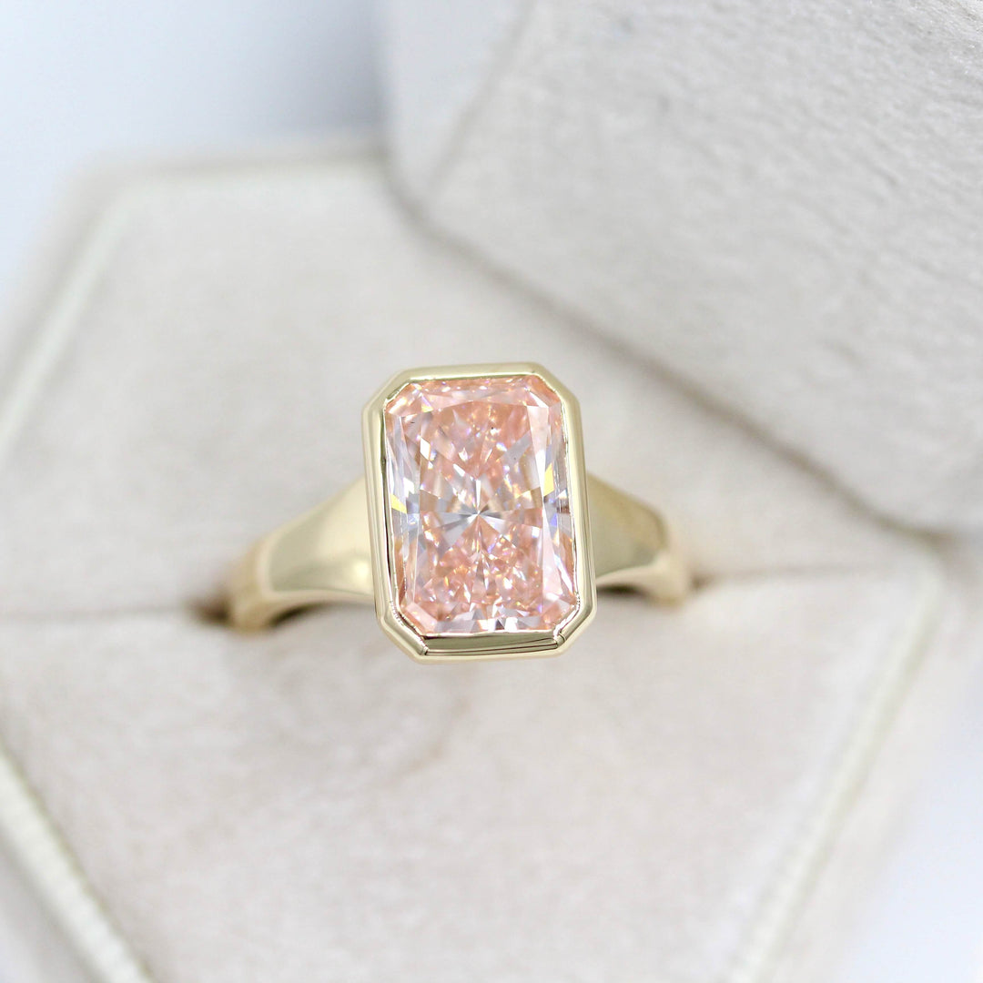 Engagement Ring 14k Yellow Gold / 3.8ct The Billie Ring (Radiant) in Yellow Gold with 3.8ct Pink Lab-Grown Diamond