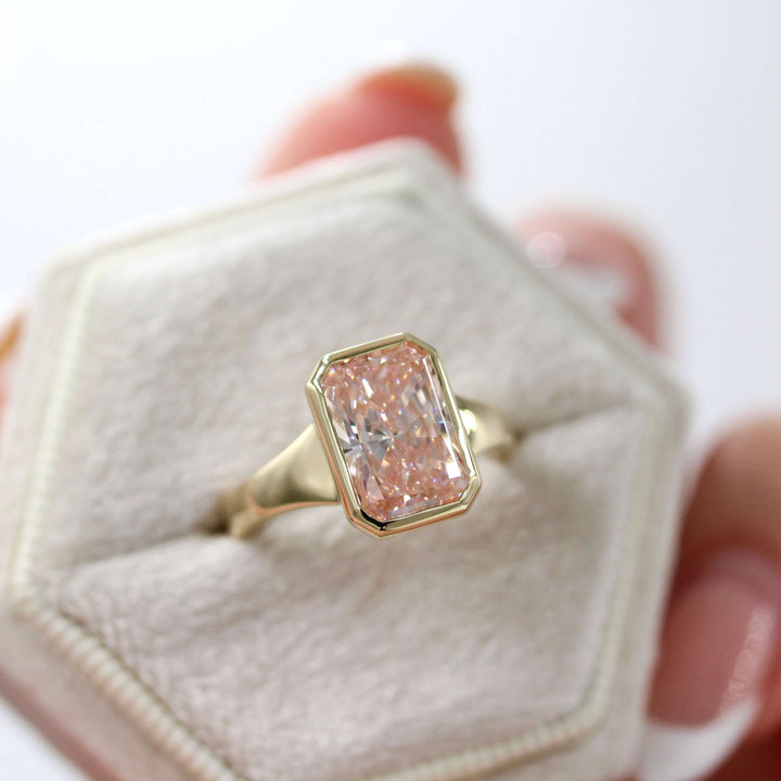 Engagement Ring 14k Yellow Gold / 3.8ct The Billie Ring (Radiant) in Yellow Gold with 3.8ct Pink Lab-Grown Diamond