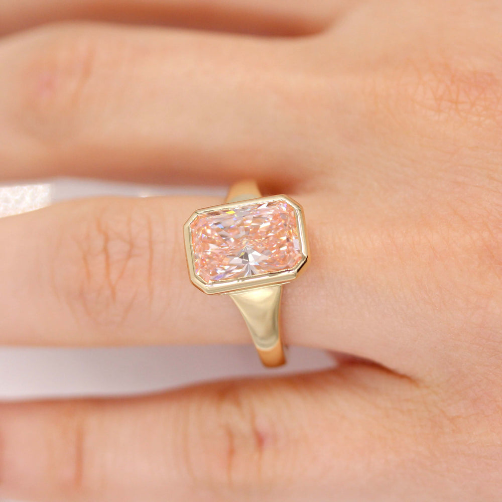 Engagement Ring 14k Yellow Gold / 3.8ct The Billie Ring (Radiant) in Yellow Gold with 3.8ct Pink Lab-Grown Diamond