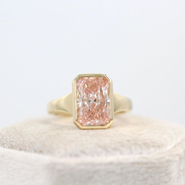 Engagement Ring 14k Yellow Gold / 3.8ct The Billie Ring (Radiant) in Yellow Gold with 3.8ct Pink Lab-Grown Diamond