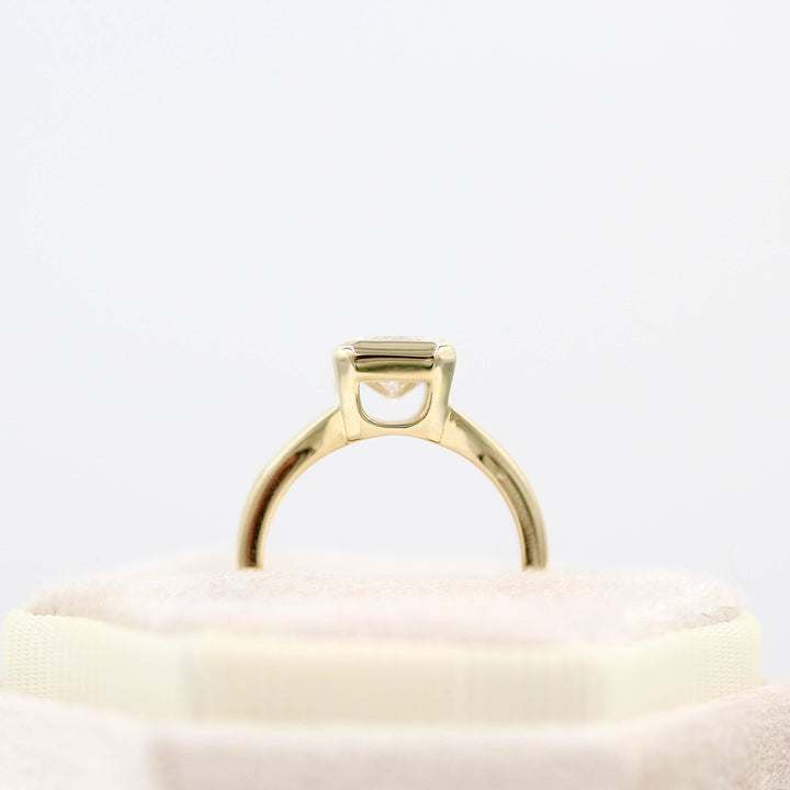 The Billie Ring (Radiant) in Yellow Gold with 2ct LGD in a white velvet ring box