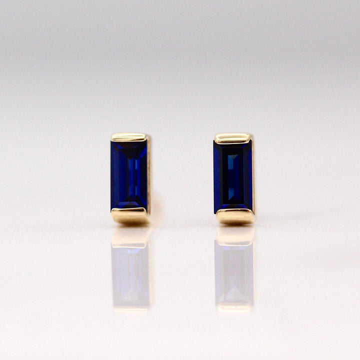 Earrings 14k Yellow Gold The September Baguette Birthstone Earrings with Blue Sapphire in Yellow Gold