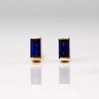 Earrings 14k Yellow Gold The September Baguette Birthstone Earrings with Blue Sapphire in Yellow Gold