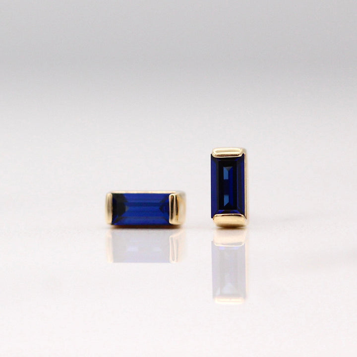 Earrings 14k Yellow Gold The September Baguette Birthstone Earrings with Blue Sapphire in Yellow Gold