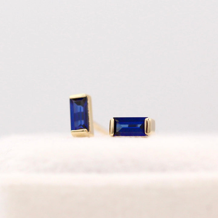 Earrings 14k Yellow Gold The September Baguette Birthstone Earrings with Blue Sapphire in Yellow Gold