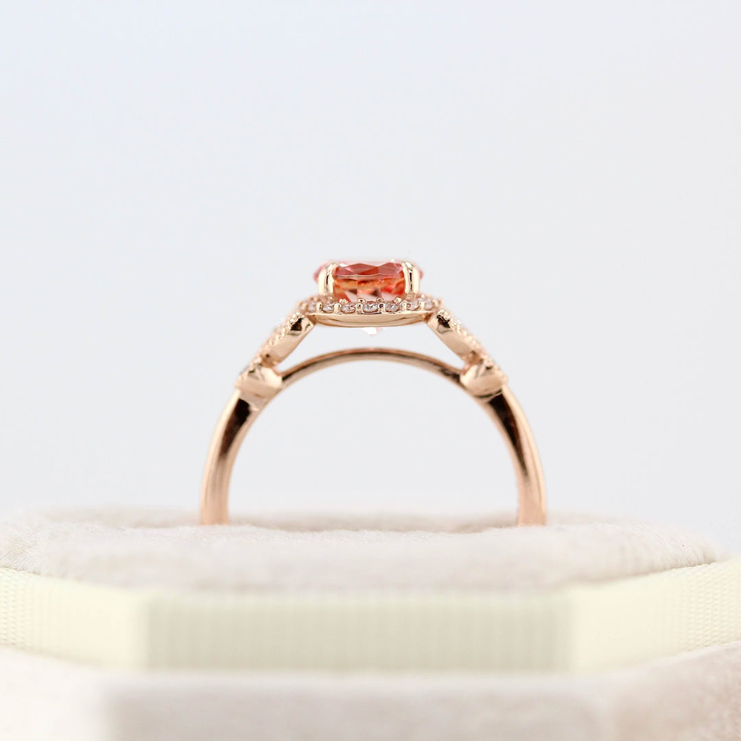 Ready to Ship Ring 14k Rose Gold The Cate Ring (Round) in Rose Gold with 1ct Peachy-Pink Created Sapphire