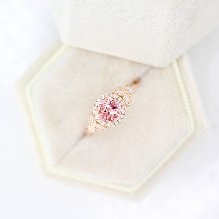 Ready to Ship Ring 14k Rose Gold The Cate Ring (Round) in Rose Gold with 1ct Peachy-Pink Created Sapphire