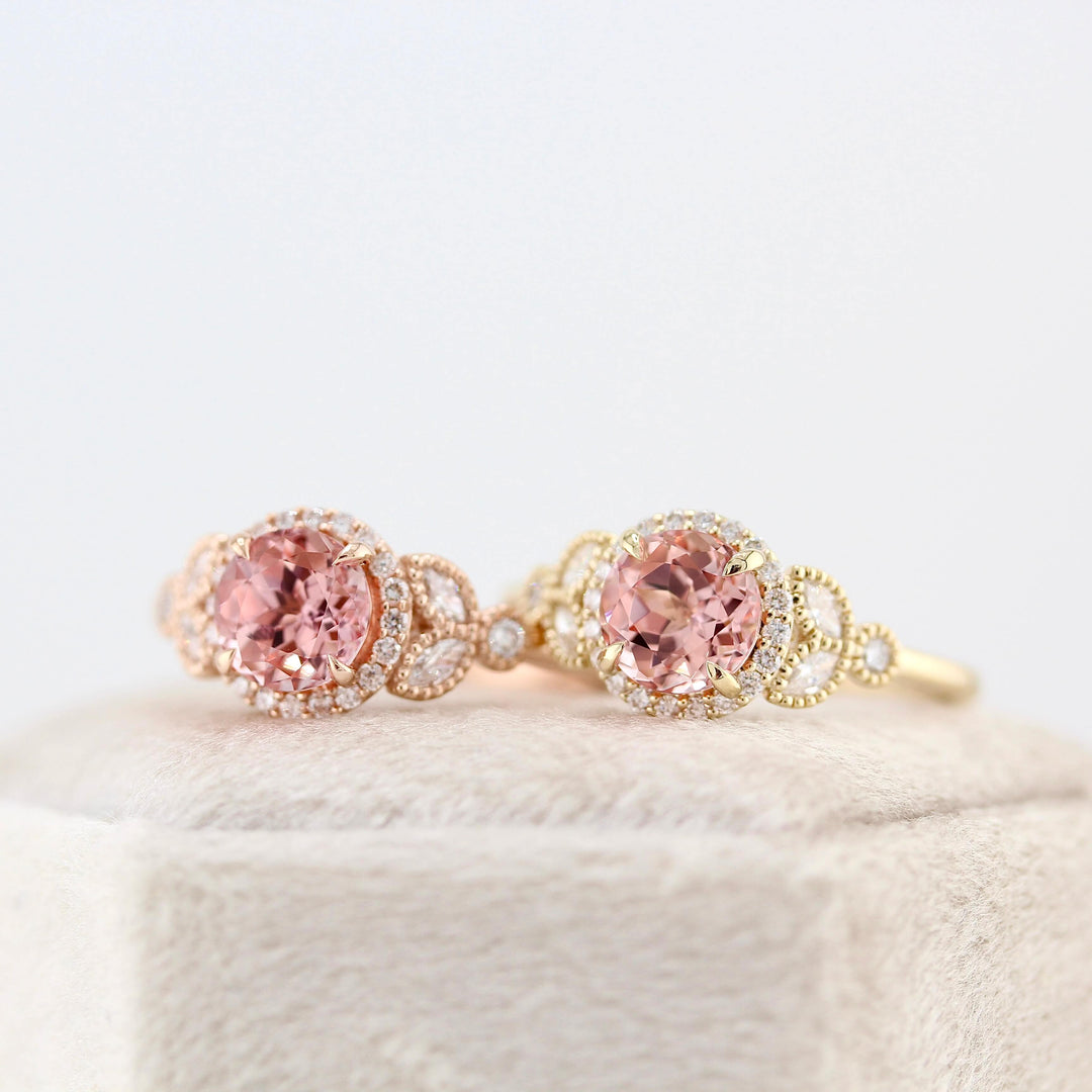 Ready to Ship Ring 14k Rose Gold The Cate Ring (Round) in Rose Gold with 1ct Peachy-Pink Created Sapphire