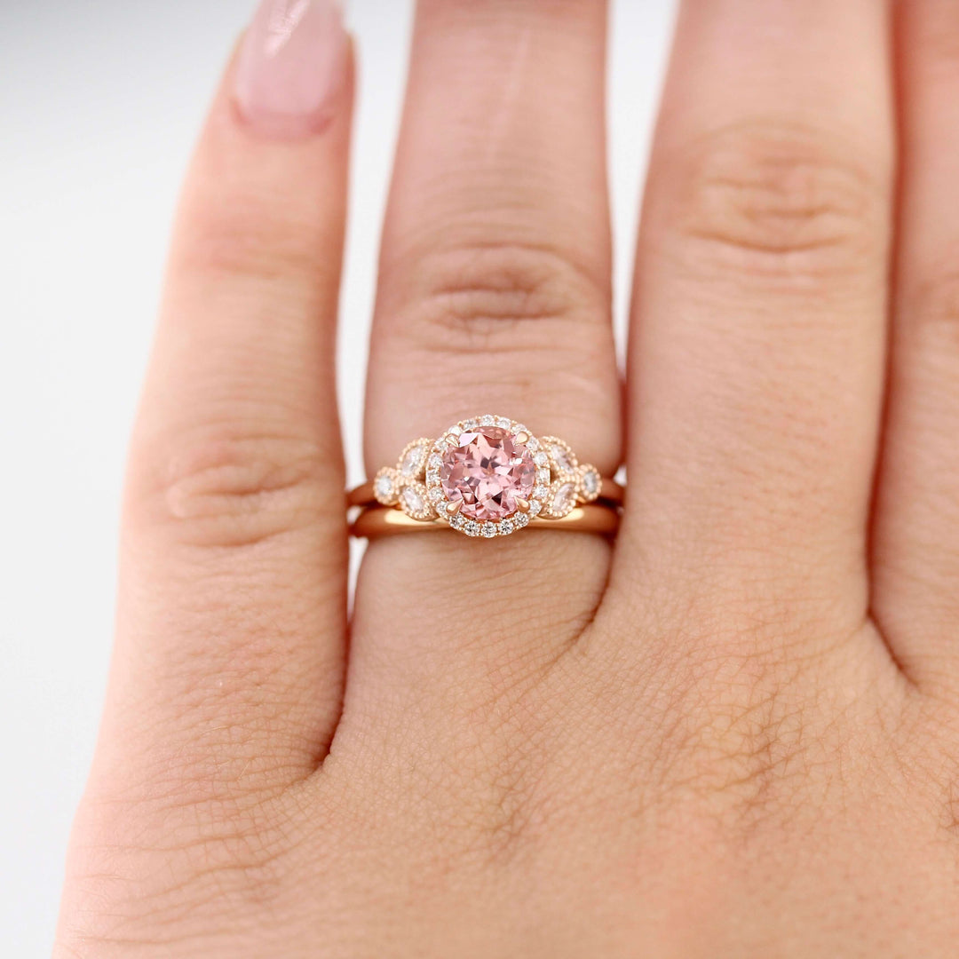 Ready to Ship Ring 14k Rose Gold The Cate Ring (Round) in Rose Gold with 1ct Peachy-Pink Created Sapphire