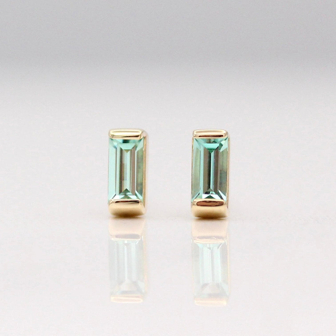 Earrings 14k Yellow Gold The August Baguette Birthstone Earrings with Chrysoberyl in Yellow Gold