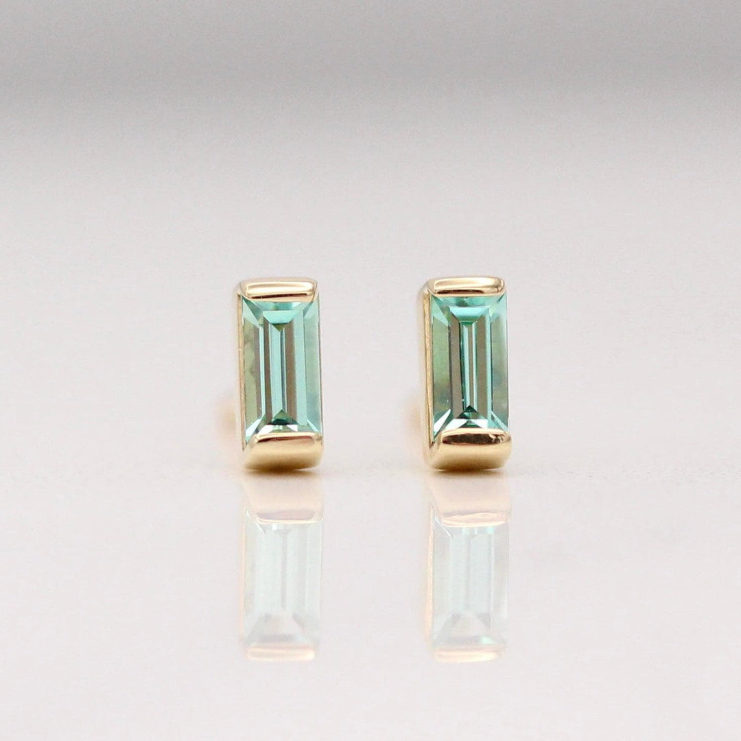 Earrings 14k Yellow Gold The August Baguette Birthstone Earrings with Chrysoberyl in Yellow Gold