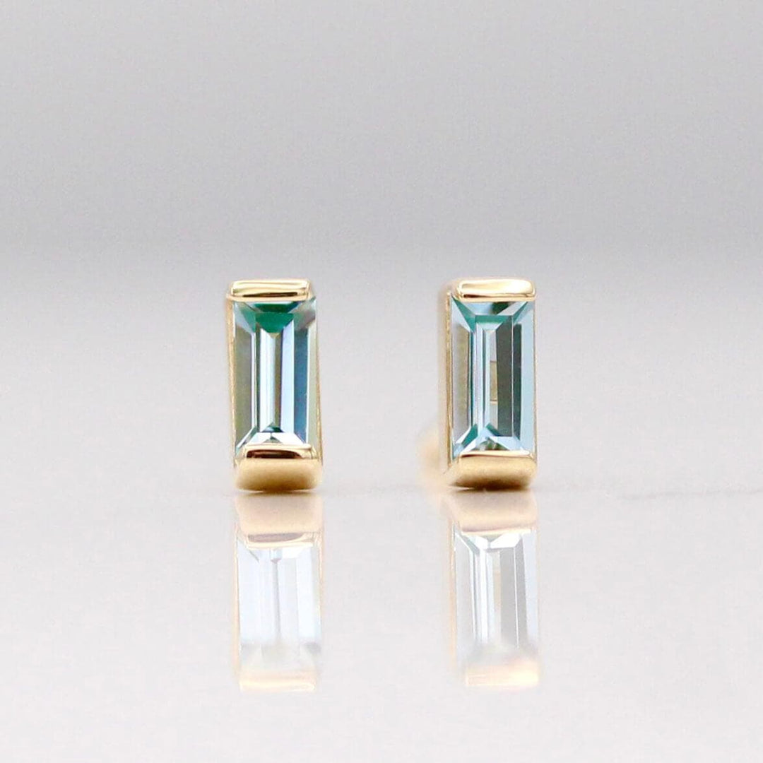 Earrings 14k Yellow Gold The March Baguette Birthstone Earrings with Aqua Spinel in Yellow Gold