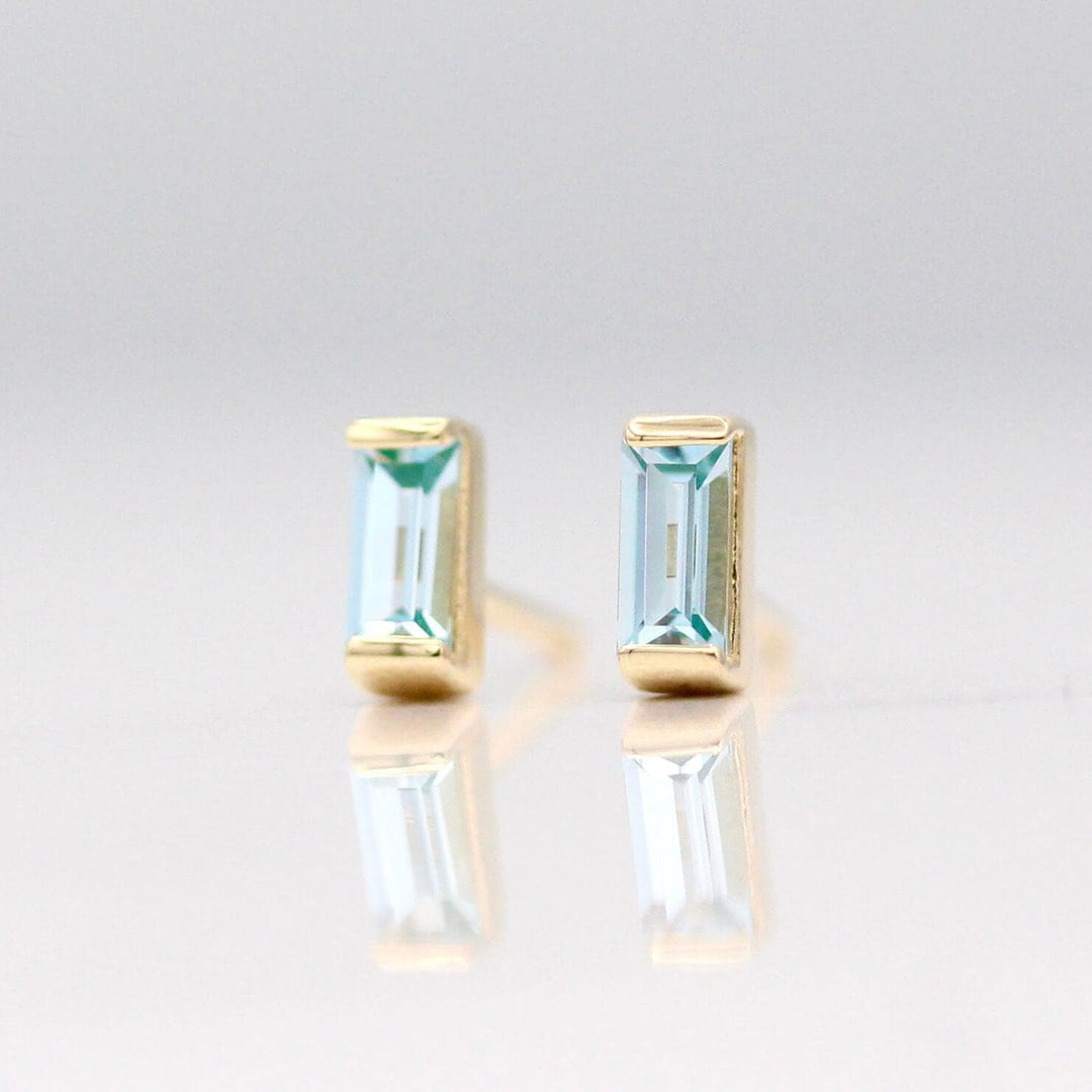 Earrings 14k Yellow Gold The March Baguette Birthstone Earrings with Aqua Spinel in Yellow Gold