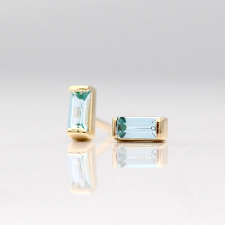 Earrings 14k Yellow Gold The March Baguette Birthstone Earrings with Aqua Spinel in Yellow Gold