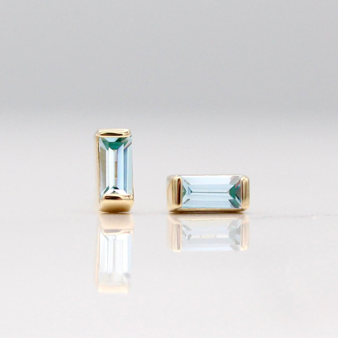 Earrings 14k Yellow Gold The March Baguette Birthstone Earrings with Aqua Spinel in Yellow Gold