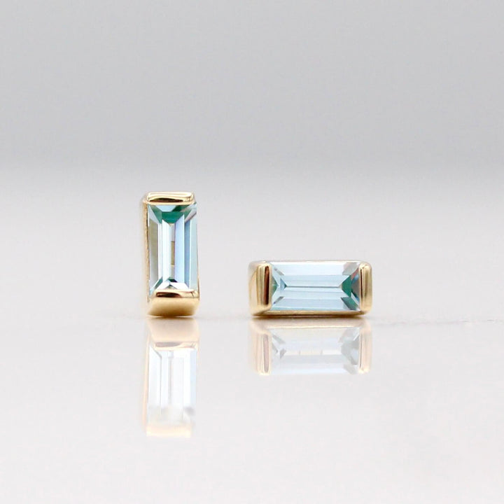 Earrings 14k Yellow Gold The March Baguette Birthstone Earrings with Aqua Spinel in Yellow Gold