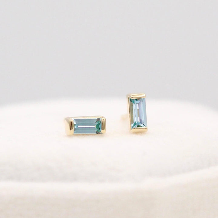 Earrings 14k Yellow Gold The March Baguette Birthstone Earrings with Aqua Spinel in Yellow Gold