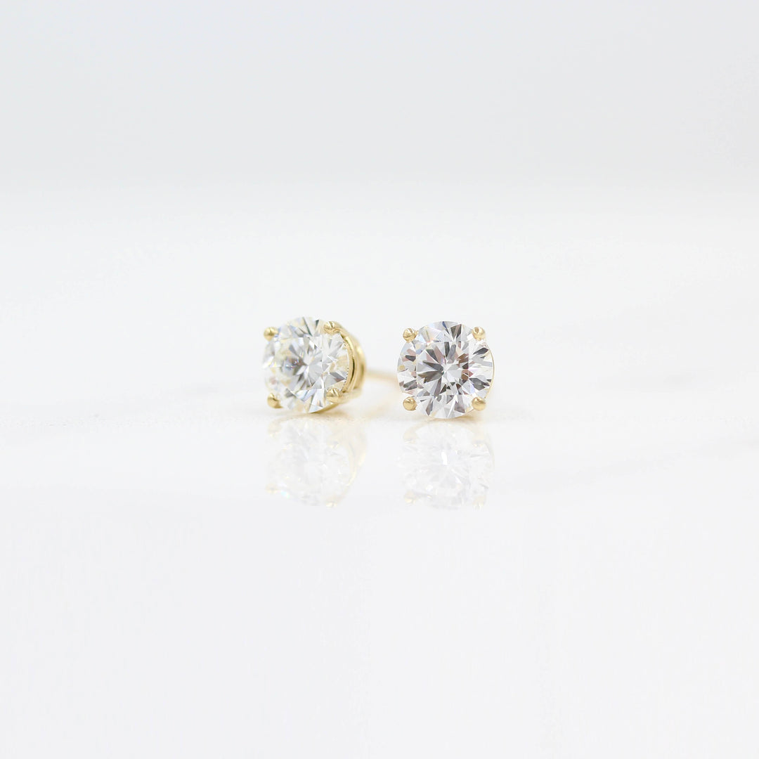 The Classic Stud Earrings in Yellow Gold with 1.54ct Lab-Grown Diamond against a white background