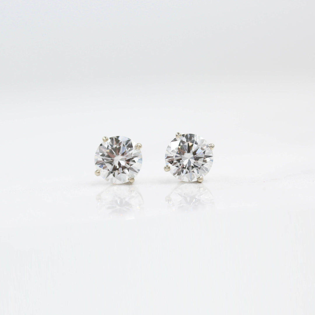 The Classic Stud Earrings in White Gold with 3ct Lab-Grown Diamond against a white background