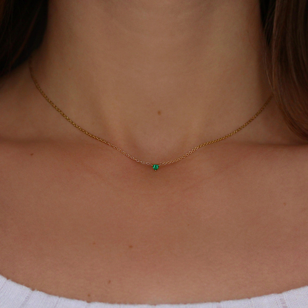 Necklace 14k Yellow Gold The May Tiny Trillion Birthstone Necklace with Emerald in Yellow Gold