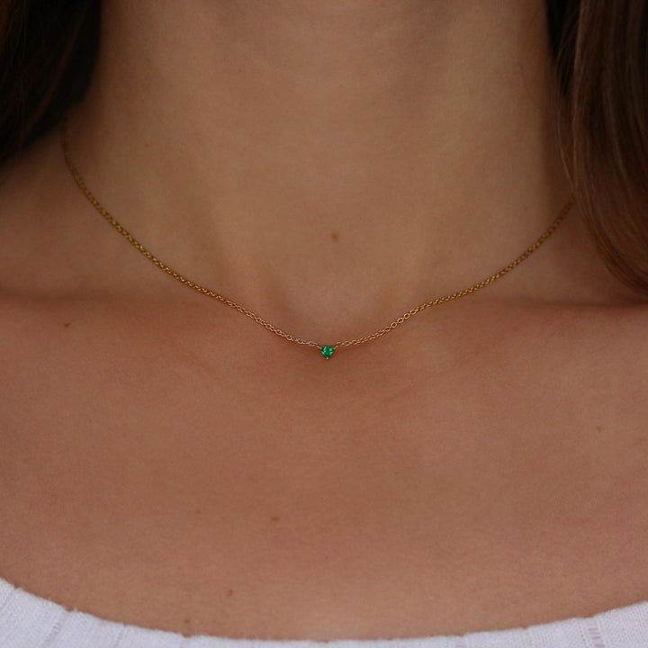 Necklace 14k Yellow Gold The May Tiny Trillion Birthstone Necklace with Emerald in Yellow Gold