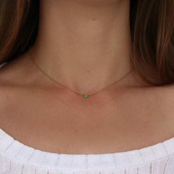 Necklace 14k Yellow Gold The May Tiny Trillion Birthstone Necklace with Emerald in Yellow Gold