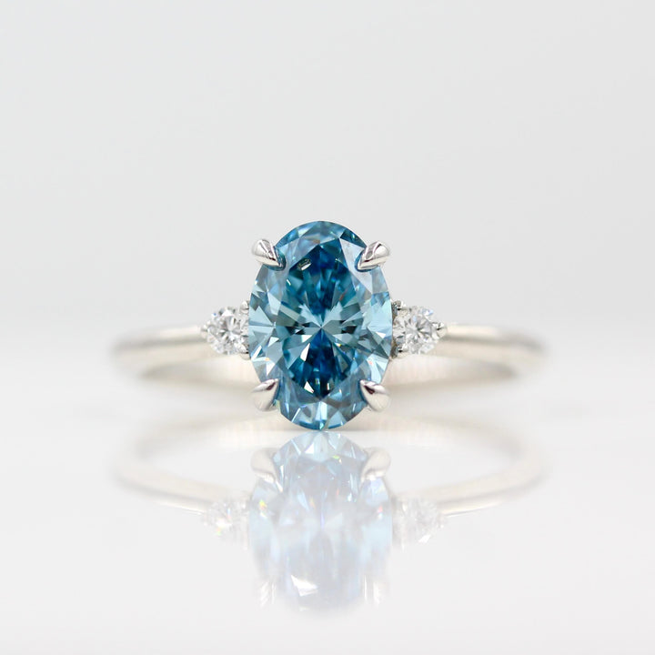 Ready to Ship Ring 14k White Gold The Esme Ring (Oval) with 1.61ct Blue Lab-Grown Diamond in White Gold