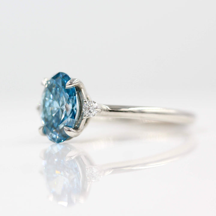 Ready to Ship Ring 14k White Gold The Esme Ring (Oval) with 1.61ct Blue Lab-Grown Diamond in White Gold