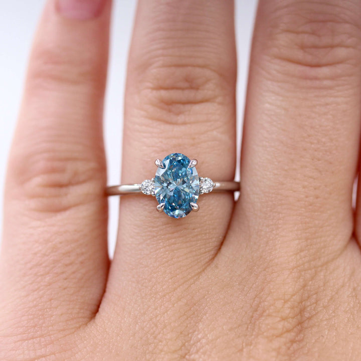 Ready to Ship Ring 14k White Gold The Esme Ring (Oval) with 1.61ct Blue Lab-Grown Diamond in White Gold