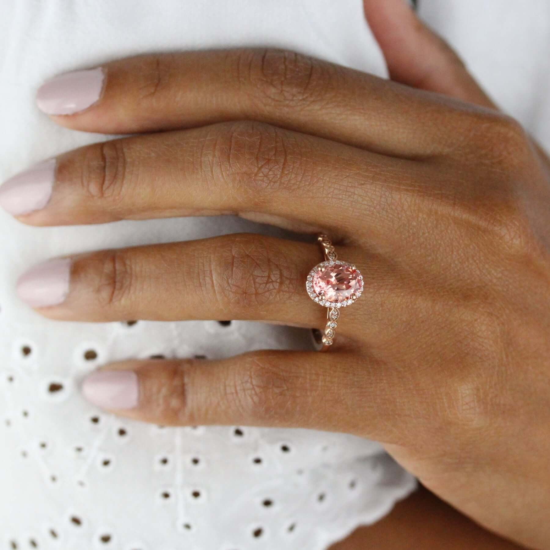 Pink sapphire rose gold deals engagement rings