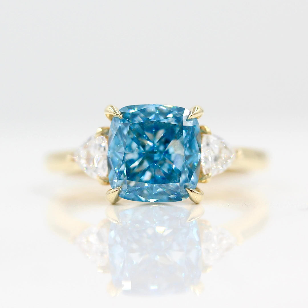 Ready to Ship Ring 14k Yellow Gold The Izzy Ring (Cushion) with 3.12t Blue Lab-Grown Diamond in Yellow Gold