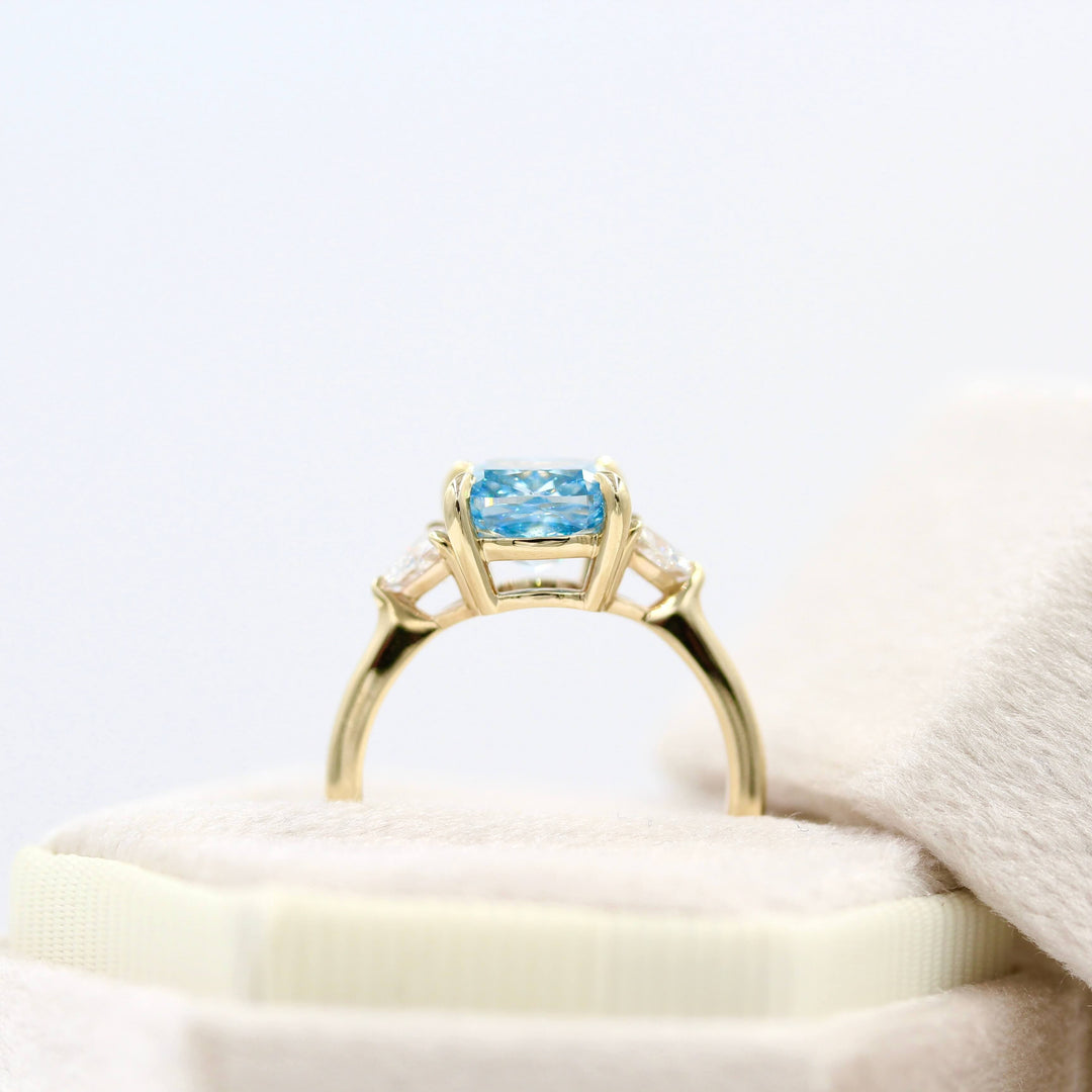 Ready to Ship Ring 14k Yellow Gold The Izzy Ring (Cushion) with 3.12t Blue Lab-Grown Diamond in Yellow Gold